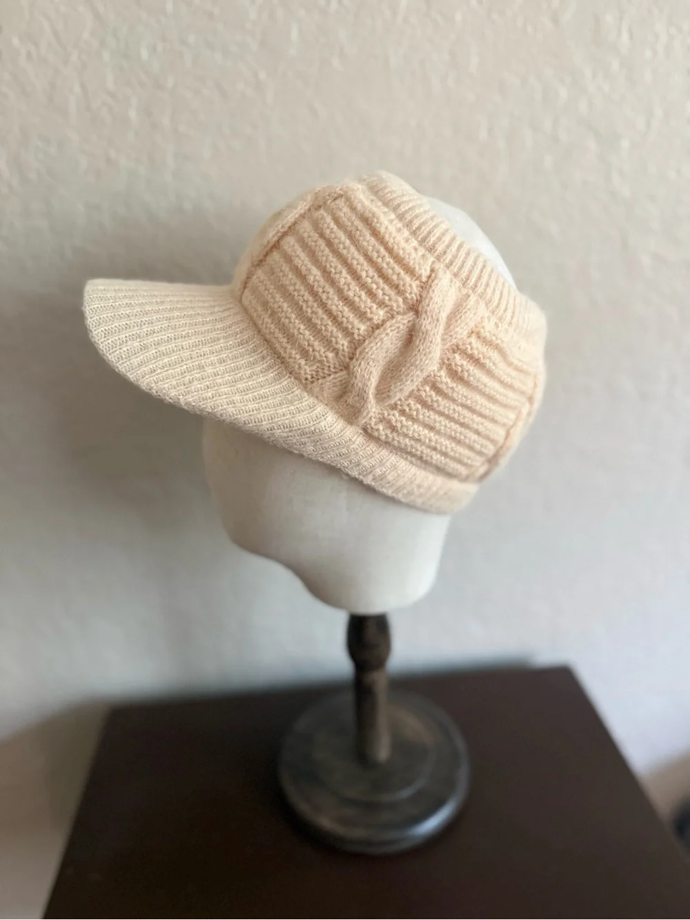 Winter/Fall Cable Knit Ponytail Open Back Hat Plush Lined - Cream or Black